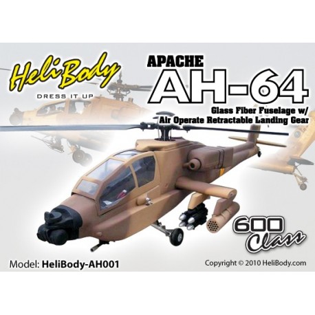 AH001 - Apache AH-64 Glass Fiber Fuselage with Air Operate Retractable Landing Gear - 600 Class (Desert Camouflage)